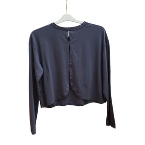 Apana Cropped Sweatshirt Womens Size S Plum Long Sleeve Lightweight Keyhole Back